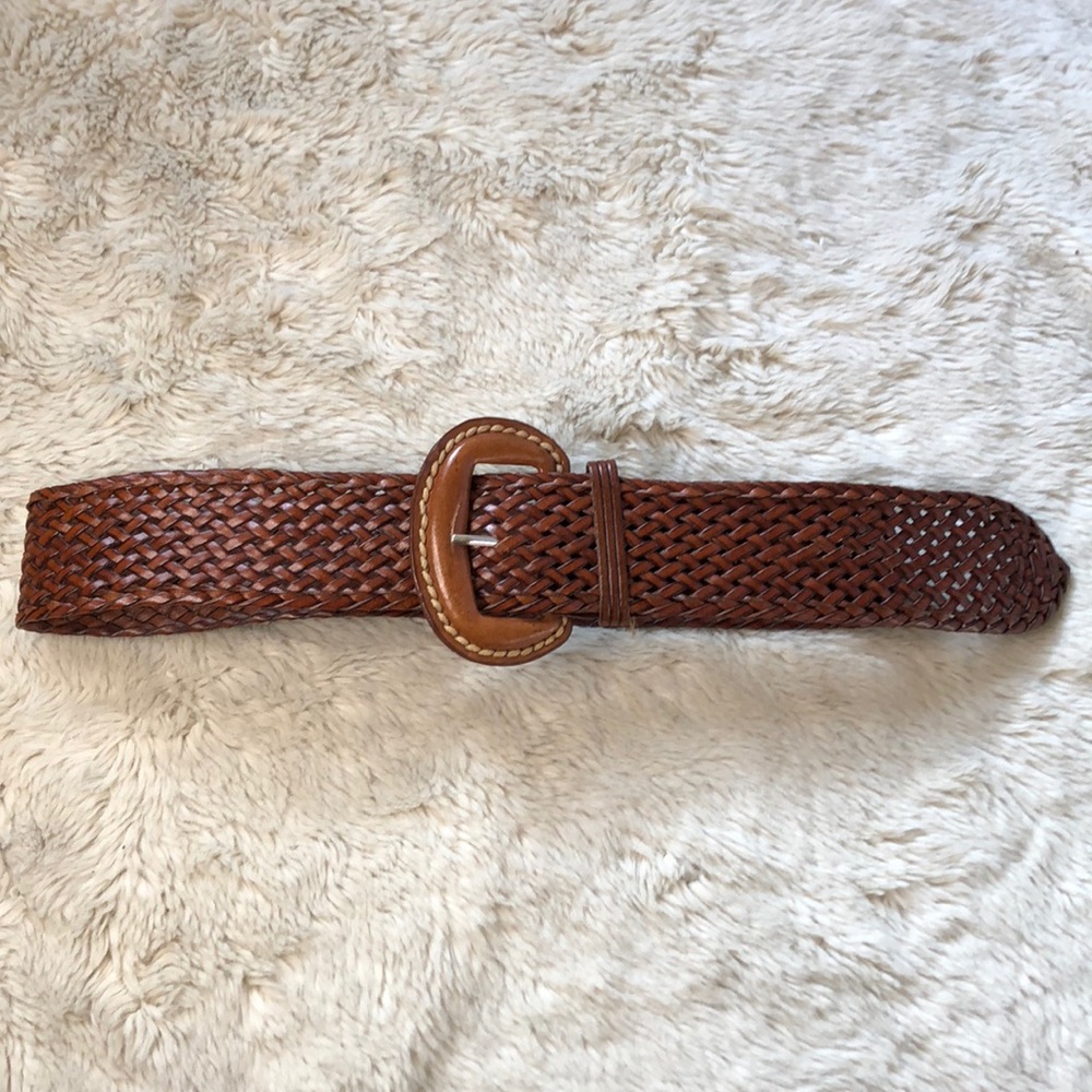 Woven Brown Leather Belt. 41” Long.